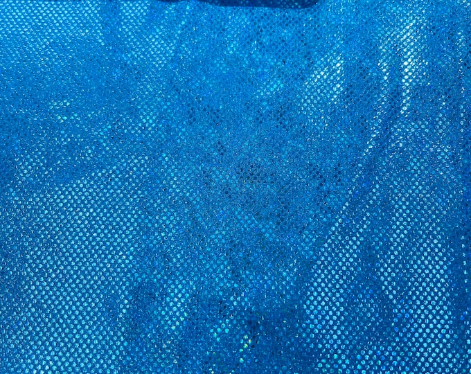 Turquoise 58/60” Wide Shattered Glass Foil Iridescent Hologram Dancewear 4 Way Stretch Spandex Nylon Tricot Fabric by the yard.