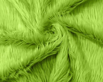 Lime Green Long Pile Soft Faux Fur Fabric for Fur suit, Cosplay Costume, Photo Prop, Trim, Throw Pillow, Crafts.