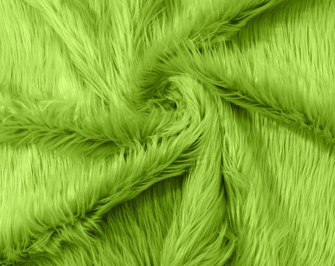 Lime Green Long Pile Soft Faux Fur Fabric for Fur suit, Cosplay Costume, Photo Prop, Trim, Throw Pillow, Crafts.
