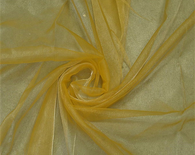 Dark Gold 58/60" Wide 100% Polyester Soft Light Weight, Sheer, See Through Crystal Organza Fabric Sold By The Yard.