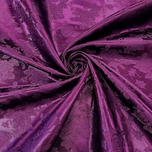 Dark Purple 60&quot; Wide Polyester Big Roses/Flowers Brocade Jacquard Satin Fabric/Cosplay Costumes, Skirts, Table Linen/Sold By The Yard.