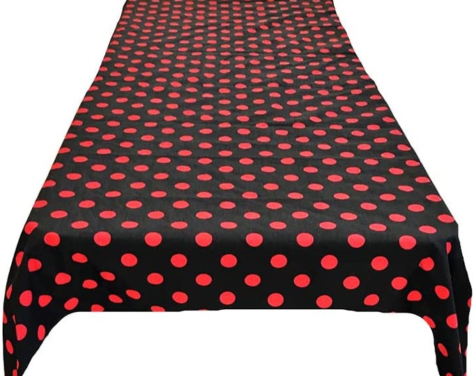 New Creations Fabric & Foam Inc, Polka Dot Poly Cotton Tablecloth ( Red Dot on Black. Choose Size Below