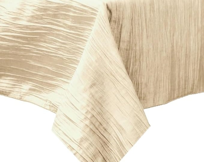 Ivory Square Light Weight Accordion Design Crushed Taffeta Seamless Table Overlay