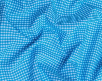 Turquoise Gingham 1/8" Checkered Poly Cotton 58" Wide Fabric- Sold by the yard