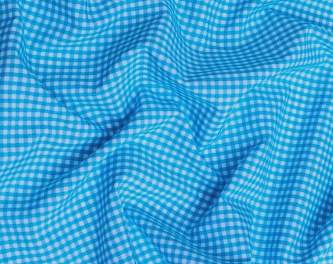 Turquoise Gingham 1/8" Checkered Poly Cotton 58" Wide Fabric- Sold by the yard