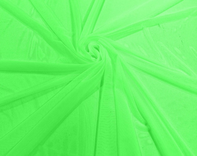 Neon Green 58/60" Wide Solid Stretch Power Mesh Fabric Spandex/ Sheer See-Though/Sold By The Yard. New Colors