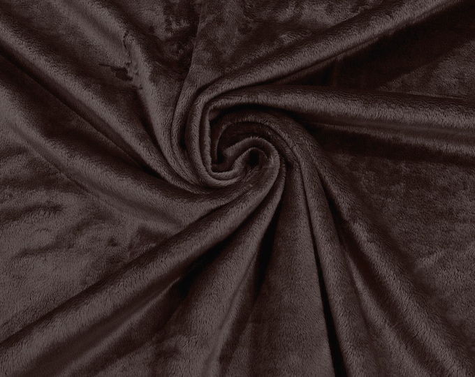 Brown Minky Smooth Soft Solid Plush Faux Fake Fur Fabric Polyester- Sold by the yard.