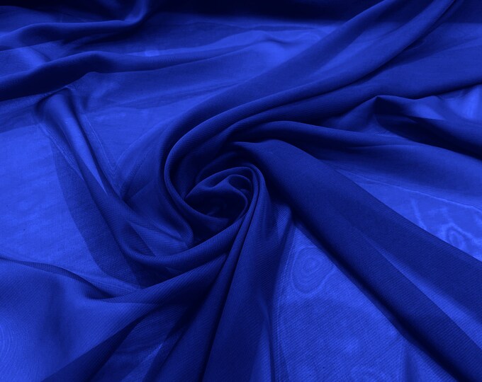 Royal Blue 58/60" Wide 100% Polyester Soft Light Weight, Sheer, See Through Chiffon Fabric/ Bridal Apparel | Dresses | Costumes/ Backdrop