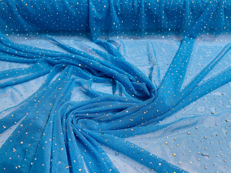 Sheer Mesh Rhinestone Turquoise Sheer All Over AB Rhinestones on Stretch Power Mesh - Etsy