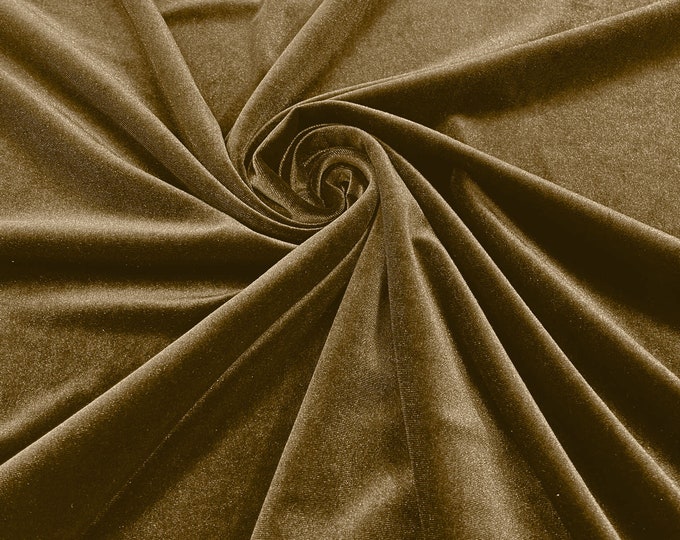Champagne 60" Wide 90% Polyester 10 percent Spandex Stretch Velvet Fabric for Sewing Apparel Costumes Craft, Sold By The Yard.