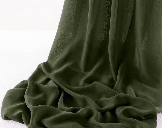 Dark Olive Green Chelsea Wool Dobby Chiffon Fabric/58" Wide Sheer Fabric/Solid Color Draping Fabric for Wedding Party Easter Backdrop.