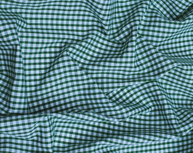 Hunter Green Gingham 1/8" Checkered Poly Cotton 58" Wide Fabric- Sold by the yard