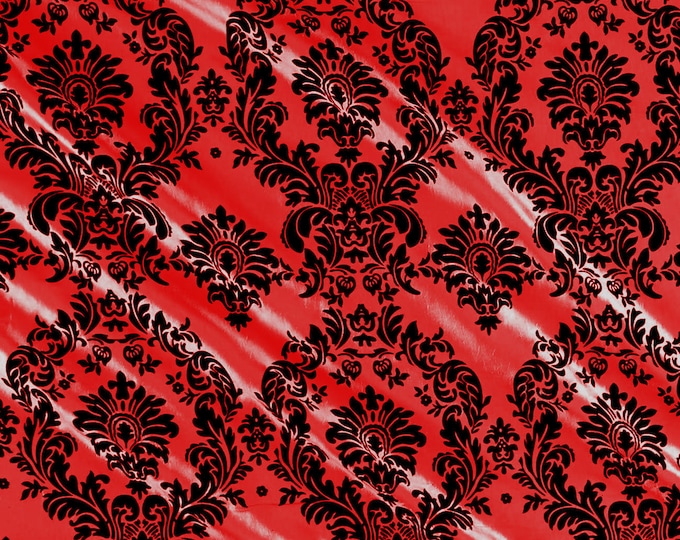 Red - Flocked Damask Taffeta Fabric - Sold By The Yard.