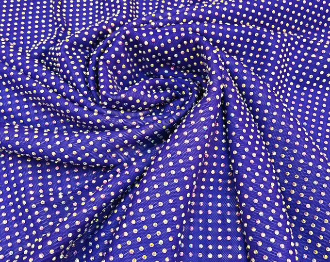 Purple AB-Iridescent Rhinestones On Soft Stretch Nylon Power Mesh Fabric 54” Wide -sold by The Yard.