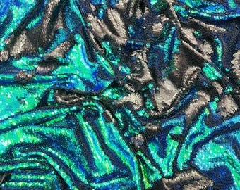 Green iridescent Reversible Color Changing Sequin Fabric| 54" Wide| Stretch Polyester Spandex.