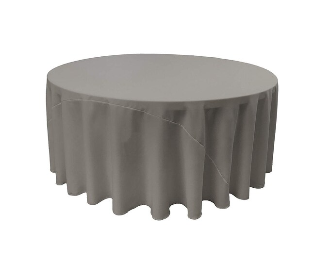 Grey - Solid Round Polyester Poplin Tablecloth With Seamless.