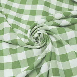 Apple Green & White, 60&quot; Wide 100% Polyester 1&quot; Poplin Gingham Checkered Plaid Fabric.