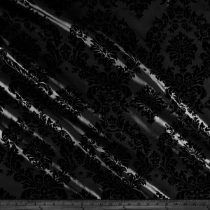 Black - Flocked Damask Taffeta Fabric - Sold By The Yard.