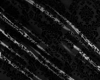 Black - Flocked Damask Taffeta Fabric - Sold By The Yard.