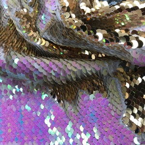 Iridescent sequins fabric-shiny reversible mermaid fish scales sequins-pink-gold-decorations-clothing-pillows-sold by the yard-NEW-
