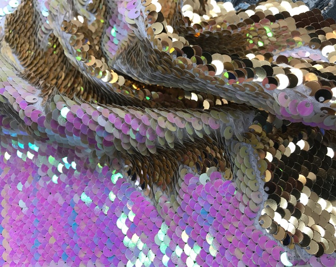 Iridescent sequins fabric-shiny reversible mermaid fish scales sequins-pink-gold-decorations-clothing-pillows-sold by the yard-NEW-