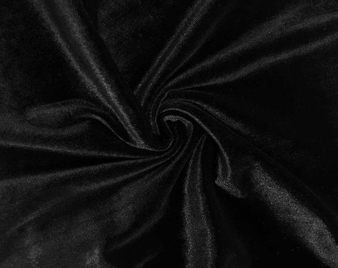 Black 60" Wide 90% Polyester 10 Percent Spandex Stretch Velvet Fabric for Sewing Apparel Costumes Craft, Sold By The Yard.