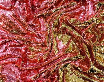 Coral Gold Reversible Color Changing Sequin Fabric| 54" Wide| Stretch Polyester Spandex.