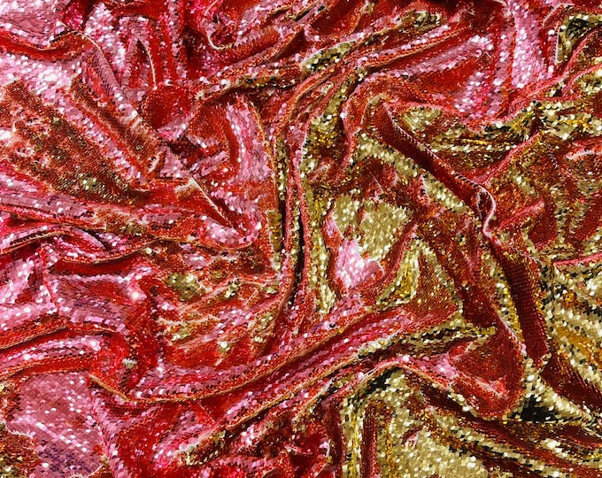 Coral Gold Reversible Color Changing Sequin Fabric| 54" Wide| Stretch Polyester Spandex.