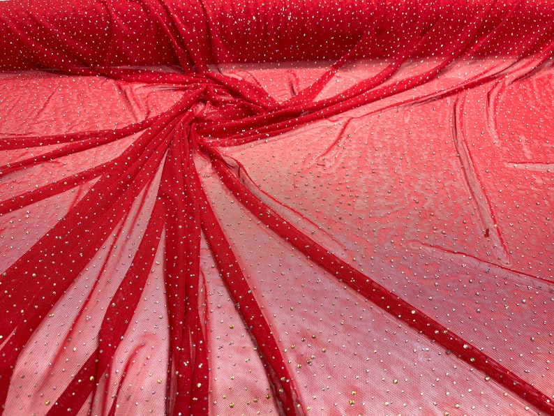 Sheer Mesh Rhinestone Red Sheer All Over AB Rhinestones on Stretch Power Mesh - Etsy