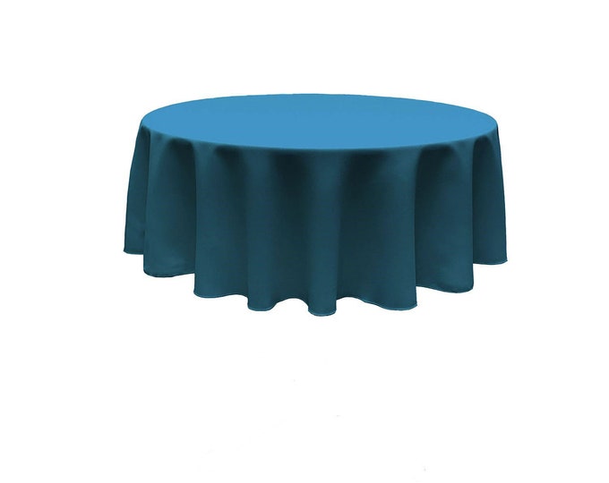 Teal Blue - Solid Round Polyester Poplin Tablecloth Seamless.