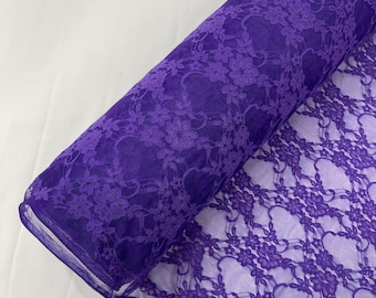Purple Floral Vintage 4-Way Stretch Lace by the yard.