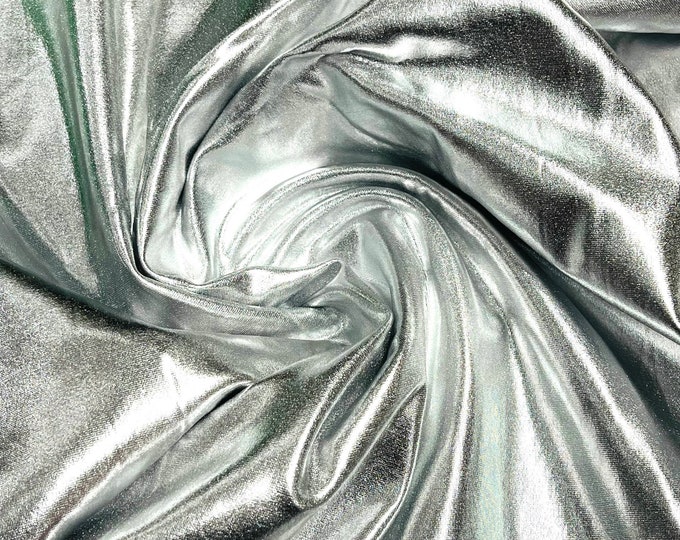 Silver Metallic Foil Lame Spandex- Sold By The Yard.
