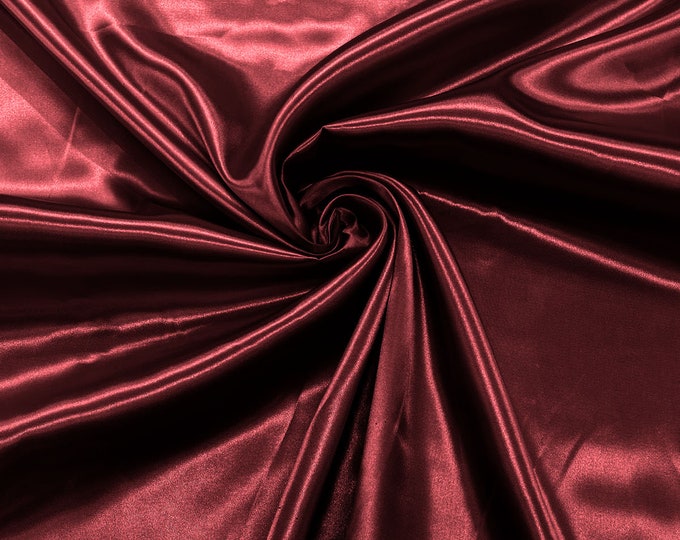 Burgundy  - Shiny Charmeuse Satin Fabric for Wedding Dress/Crafts Costumes/58” Wide /Silky Satin