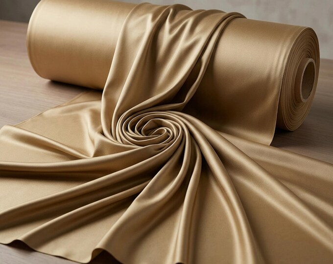 Light Gold Heavy Shiny Satin Stretch Spandex Fabric 58" Wide, Gold Satin Fabric By The Yard, Stretch Prom Dress Fabric, Formal Gown Satin