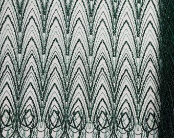 Hunter Green - Luxury Chain Geometric Beaded Lace, By The Yard.