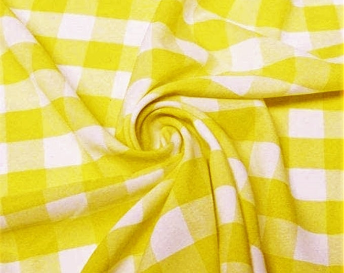 Dark Yellow & White, 60" Wide 100% Polyester 1" Poplin Gingham Checkered Plaid Fabric.