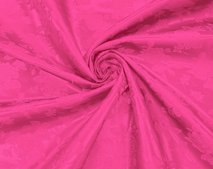 Fuchsia 60" Wide Polyester Big Roses/Flowers Brocade Jacquard Satin Fabric/Cosplay Costumes, Skirts, Table Linen/Sold By The Yard.