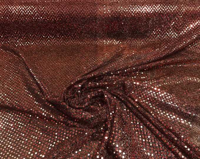 Rust on Black 44/45" Wide Faux Sequin Light weight Knit Fabric Shiny Dot Confetti for Sewing Costumes Apparel Crafts Sold by The Yard.