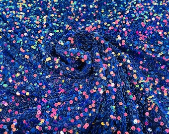 Rainbow Iridescent All-Over 5mm Shiny Royal Sequins Stretch Velvet 54" Wide.
