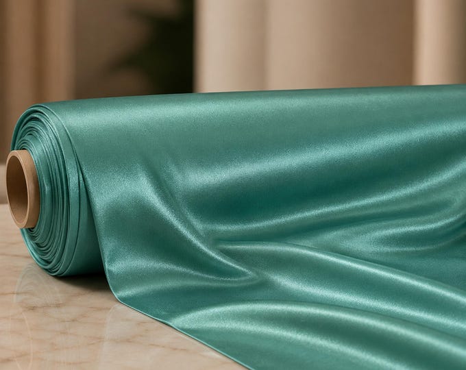 Sea Foam Green Heavy Shiny Satin Stretch Spandex Fabric 58" Wide, Satin Prom Dress Fabric, Wedding Gown Apparel Fabric By The Yard