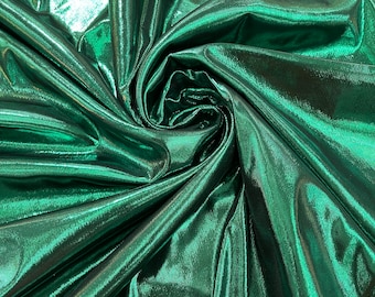 Hunter Green Metallic Lame Foil/ Polyester Fabric/Stretch Fabric/Light Weight/ 58 Inches Wide.