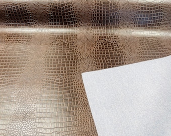 Brown 53/54" Wide Gator Fake Leather Upholstery, 3-D Crocodile Skin Texture Faux Leather PVC Vinyl Fabric Sold By The Yard.