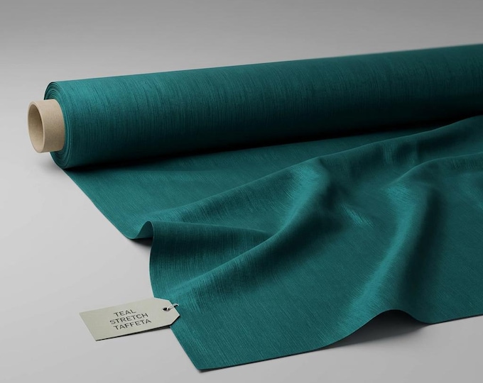 Teal Green Stretch Two Tone Taffeta Fabric By The Yard, Bridal Wedding Dress Fabric, Polyester Spandex Taffeta, Ball Gown & Decor Fabric
