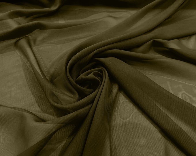 Olive Green 58/60" Wide 100% Polyester Soft Light Weight, Sheer, See Through Chiffon Fabric/ Bridal Apparel | Dresses | Costumes/ Backdrop