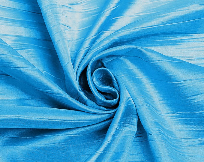 Aqua Blue - Crushed Taffeta Fabric - 54" Width - Creased Clothing Decorations Crafts - Sold By The Yard