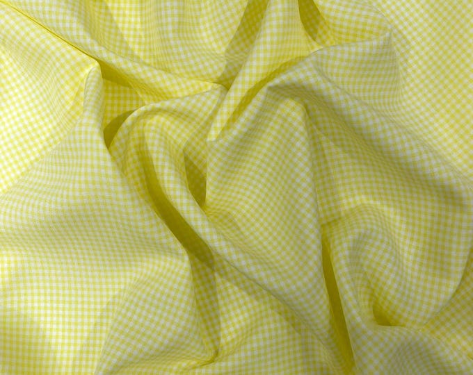 Light Yellow Gingham Checkered 1/8” Squares Polyester Poplin Fabric| 58" Wide| Dress, Shirt.