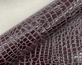 Dark Burgundy Crocodile Vinyl Embossed 3D Scales-Faux Leather-Sold By Yard
