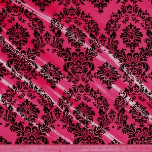 Fuchsia - Flocked Damask Taffeta Fabric - Sold By The Yard.