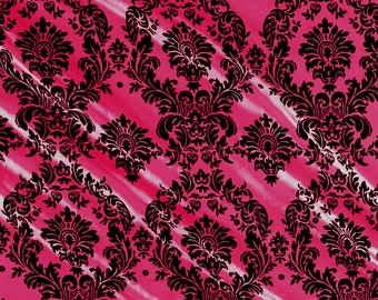 Fuchsia - Flocked Damask Taffeta Fabric - Sold By The Yard.