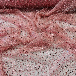 Royalty Fabrics Light Blue iridescent heavy hand beaded princess design embroider with beads-pearls-sequins on a mesh lace-sold by yard.